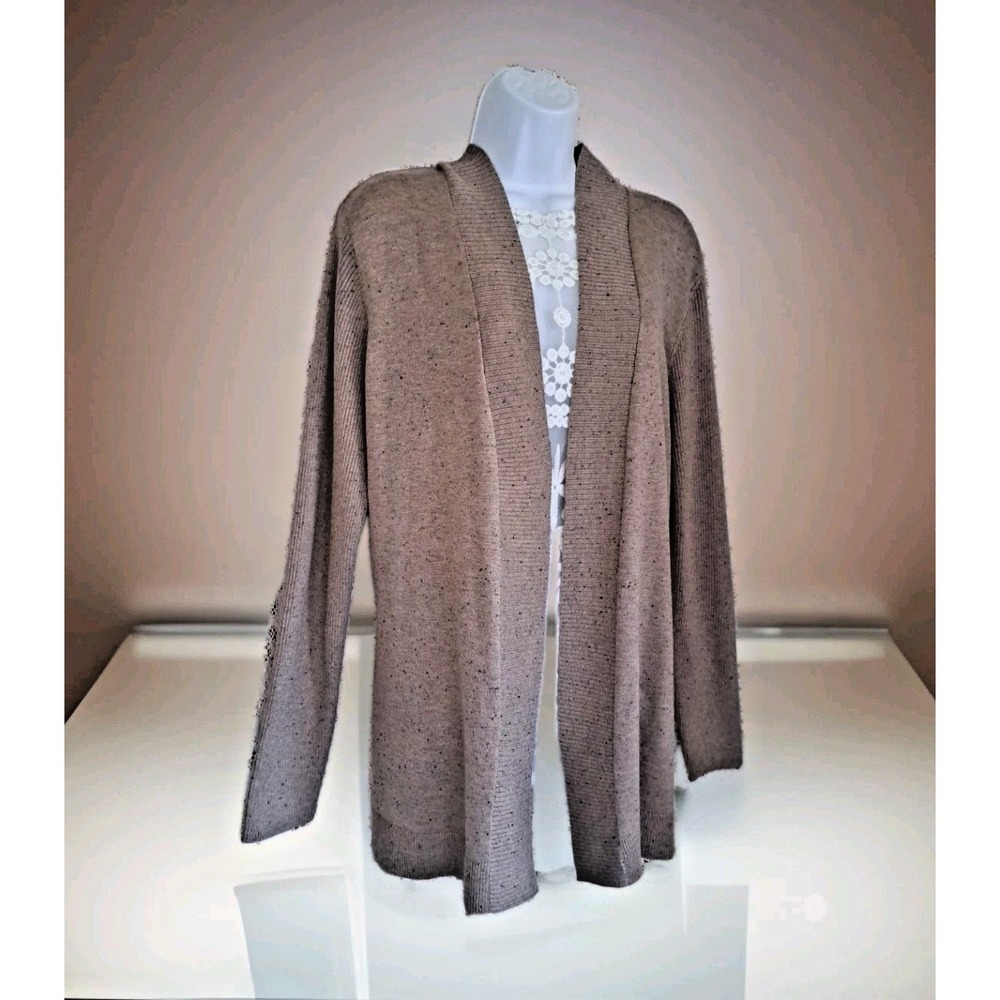 Faded Glory Cardigan XL Brown‎ Open Front Shawl Collar Ribbed Detail Lightweight
